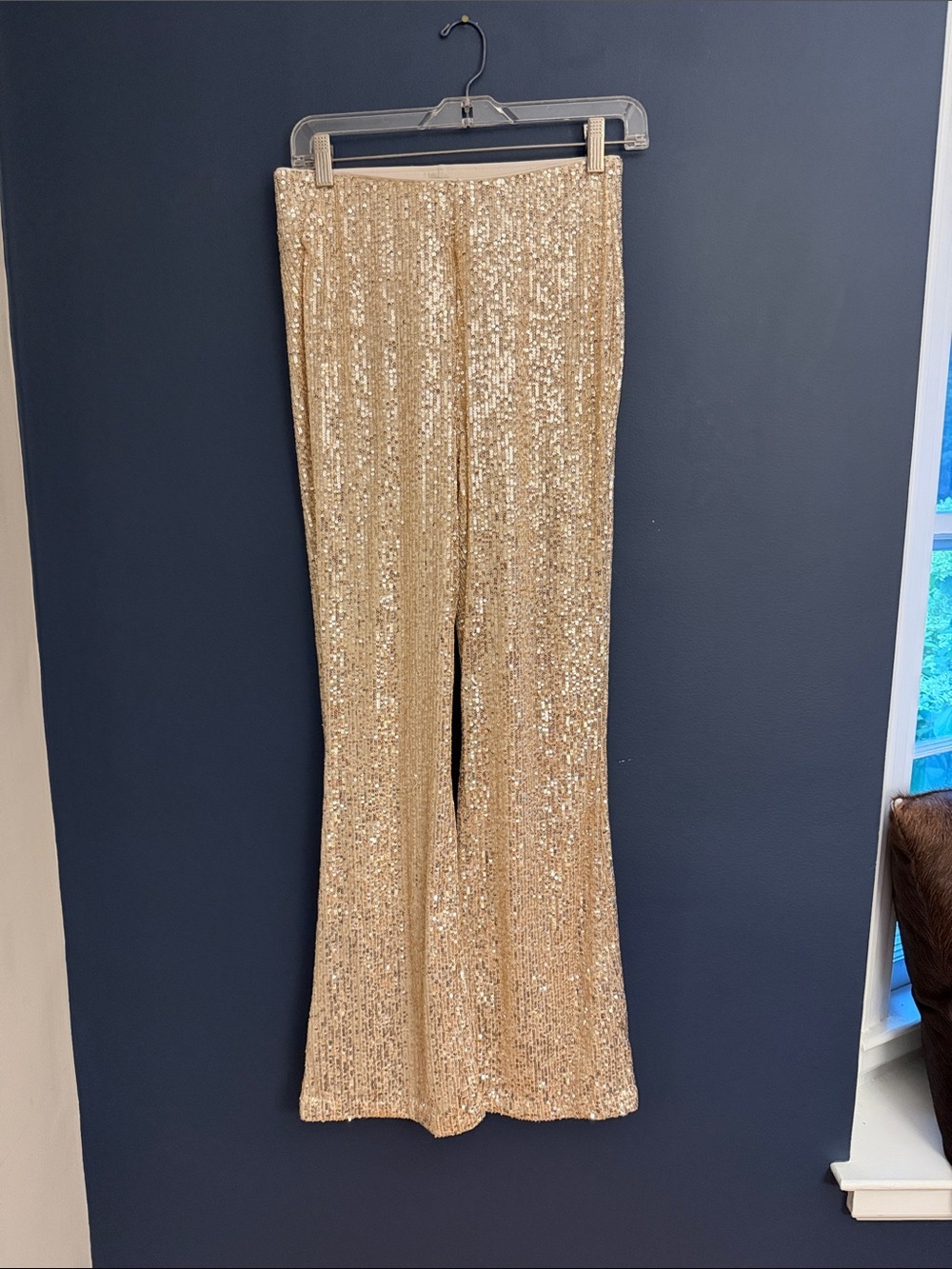 Old Navy Gold Sequin Extra High Rise Flare Pants Small